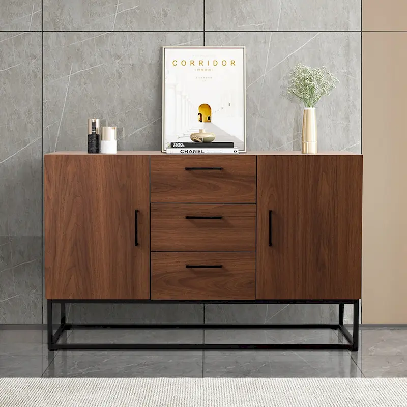 Faux Wood Sideboard with 3 Drawer Server Cabinet