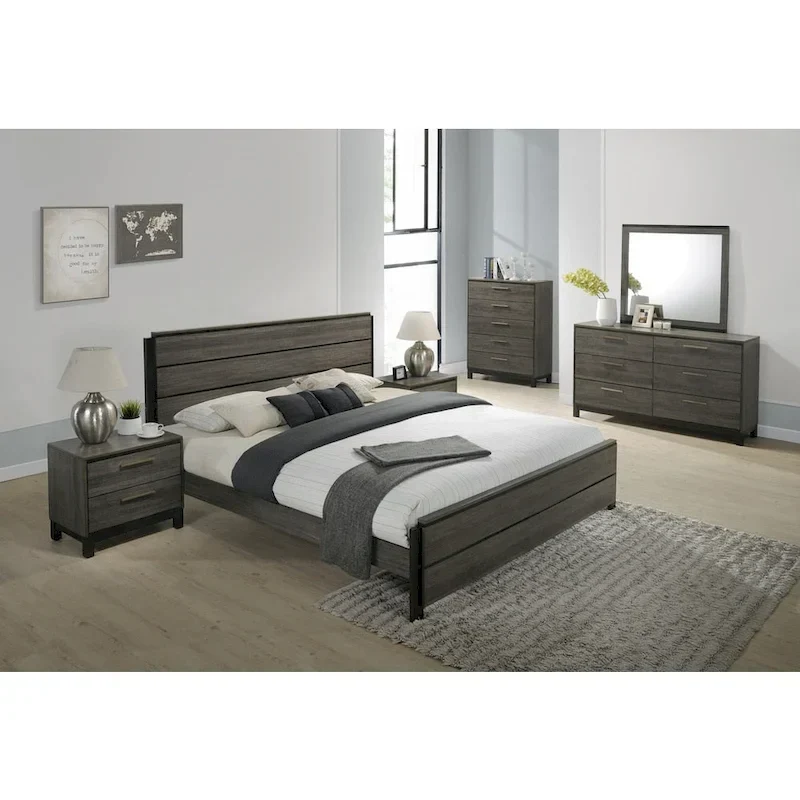 Roundhill Furniture Ioana 187 Queen 6-pc. Antiqued Grey Wood Bedroom Set