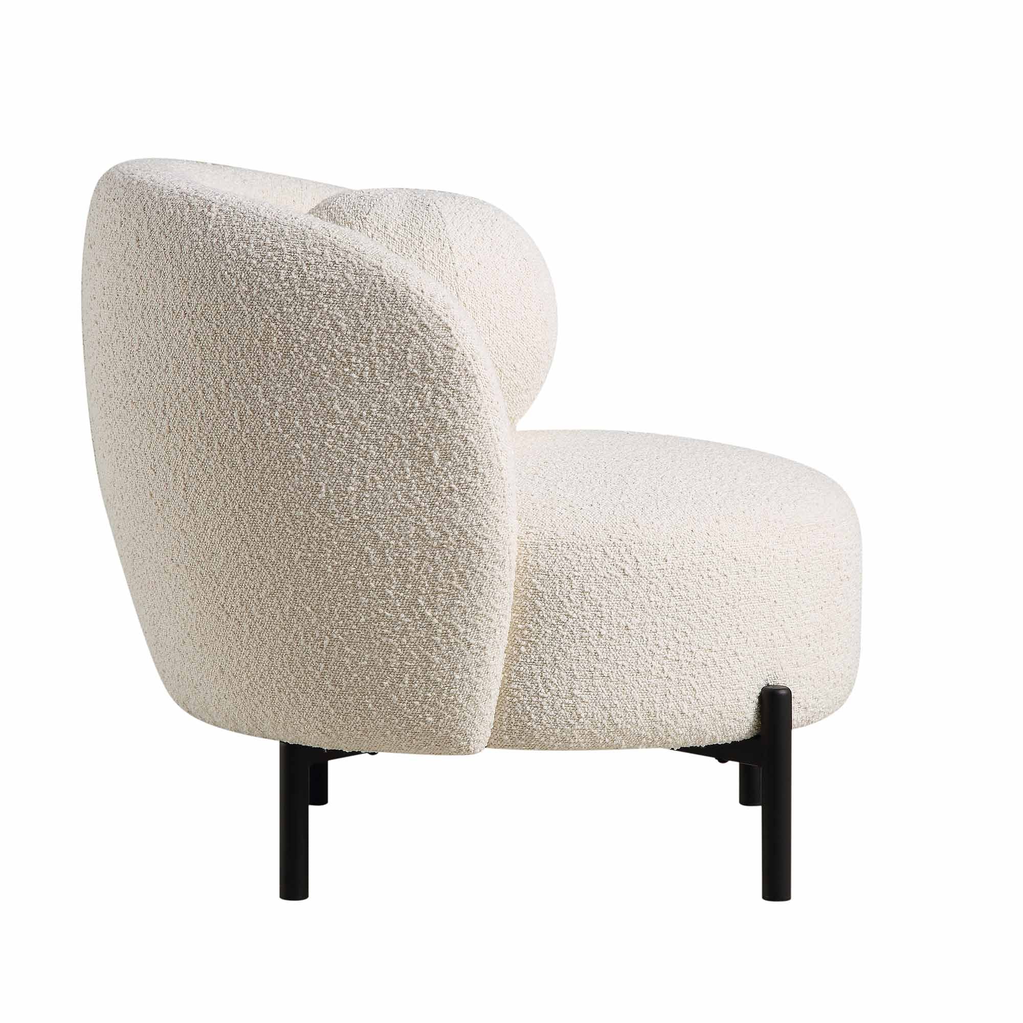 Armchair with Ball Cushion, Ecru Boucle