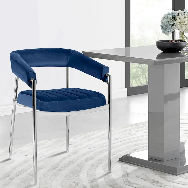 Velvet Dining Chair Arm Chair with Chrome Metal Legs