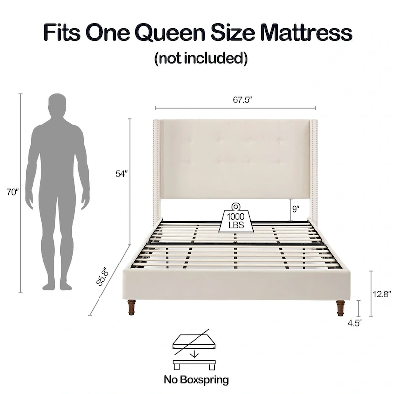 54 High Headboard Queen Peyton Upholstered Velvet Bed