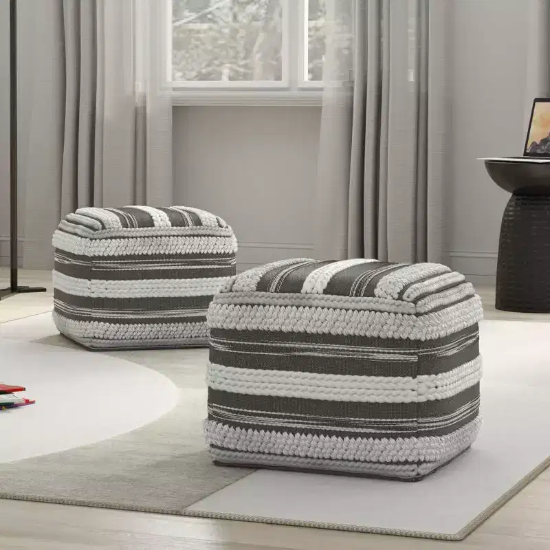 Silva Square Pouf Natural/Taupe Gray - WyndenHall