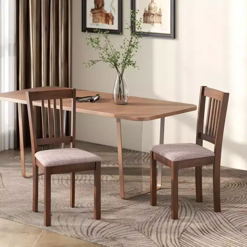 HOMCOM Modern Dining Chairs Set of 2, Linen Fabric Upholstered Kitchen Chairs with Rubberwood Legs for Dining Room, Living Room