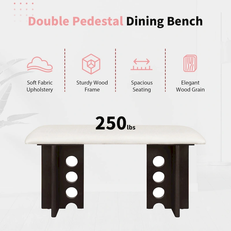 Modern Double Pedestal 6-Piece Dining Table Set with 4 Dining Chairs & 1 Bench