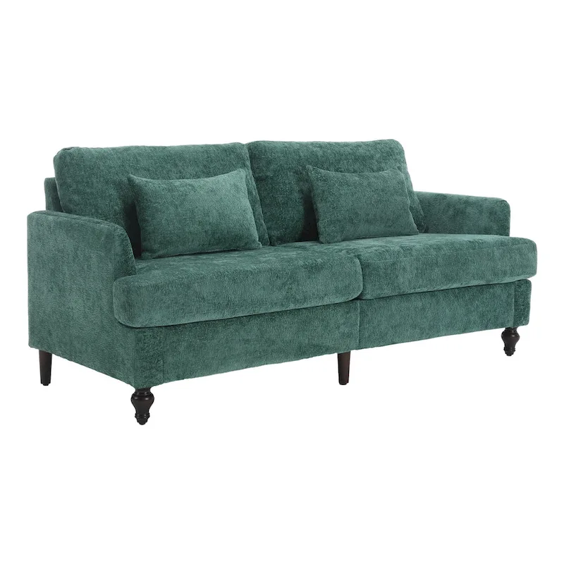 Green 68.9 Chenille 2-Seater Sofa with Detachable Cushions and Wooden Legs