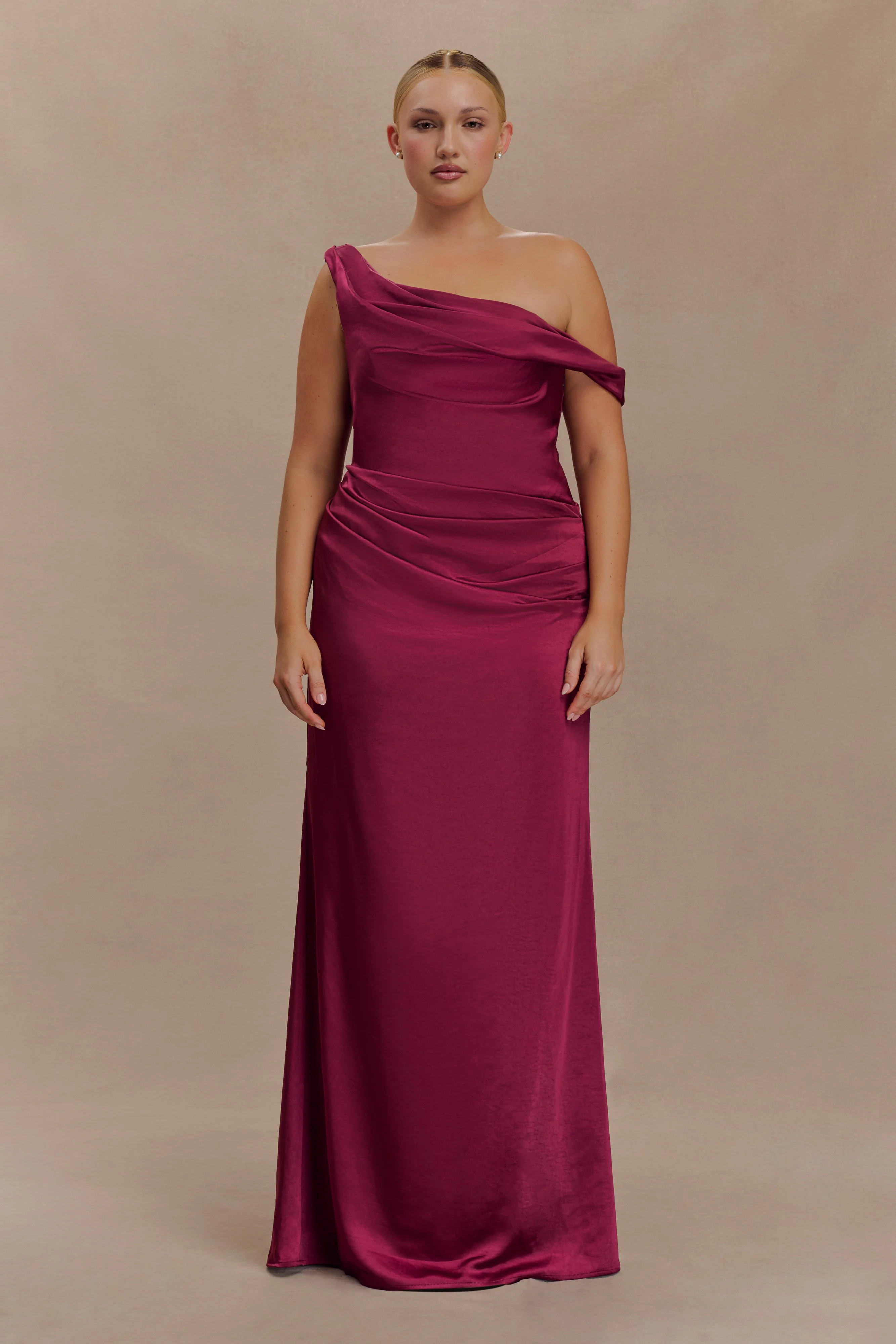 Dalia Off Shoulder Satin Maxi Dress - Mahogany