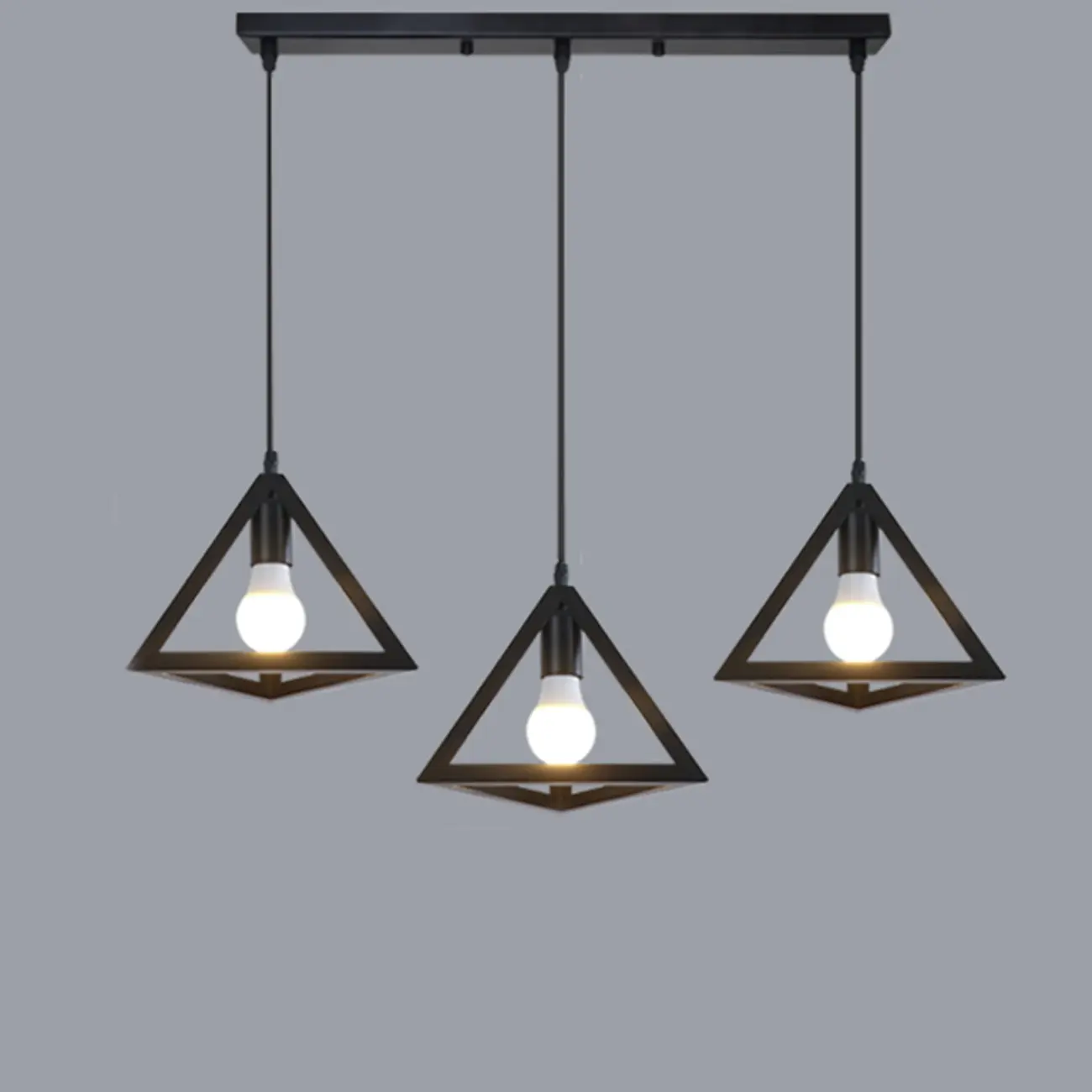 Industrial Black Metal Triangle Island Pendant Light for Kitchen