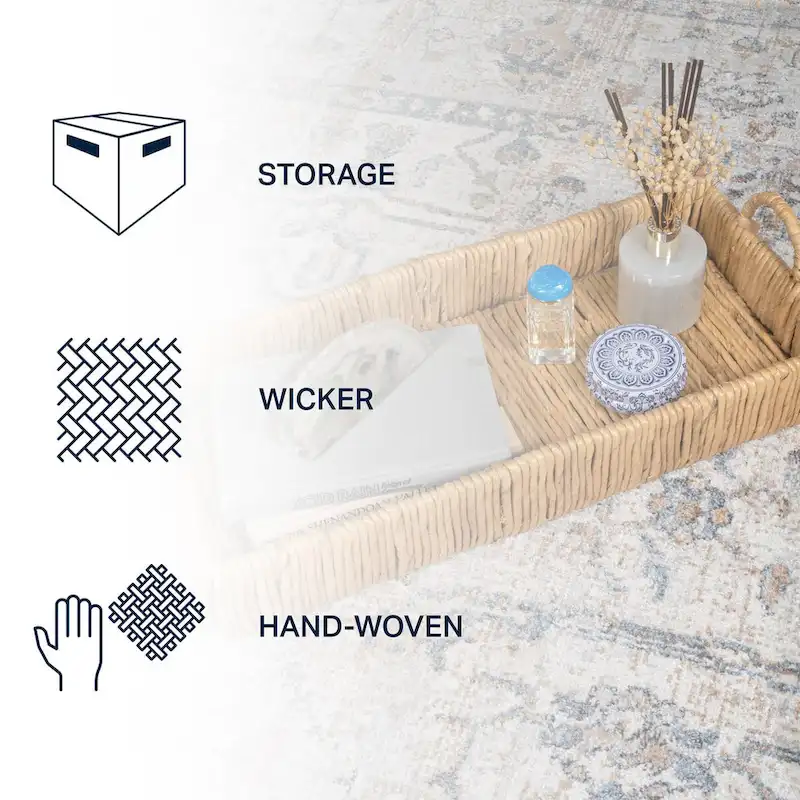 happimess Anika 22.5  Traditional Southwestern Hand-Woven Abaca Tray with Handles, Natural