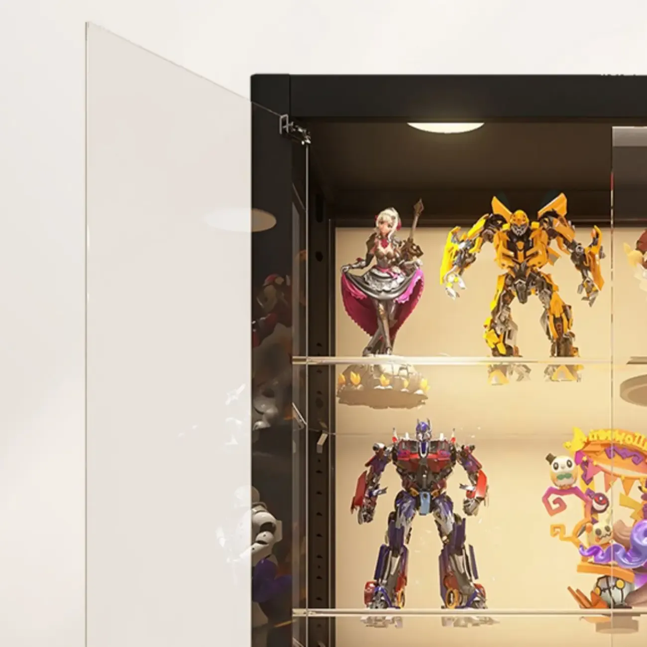 Enclosed Black 5-Shelf Metal Curio Cabinet with Light