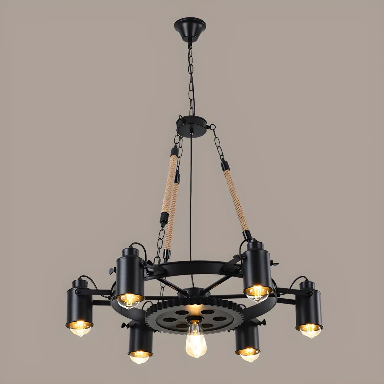 Industrial Chain Mount Black Iron Gear Shape Chandelier