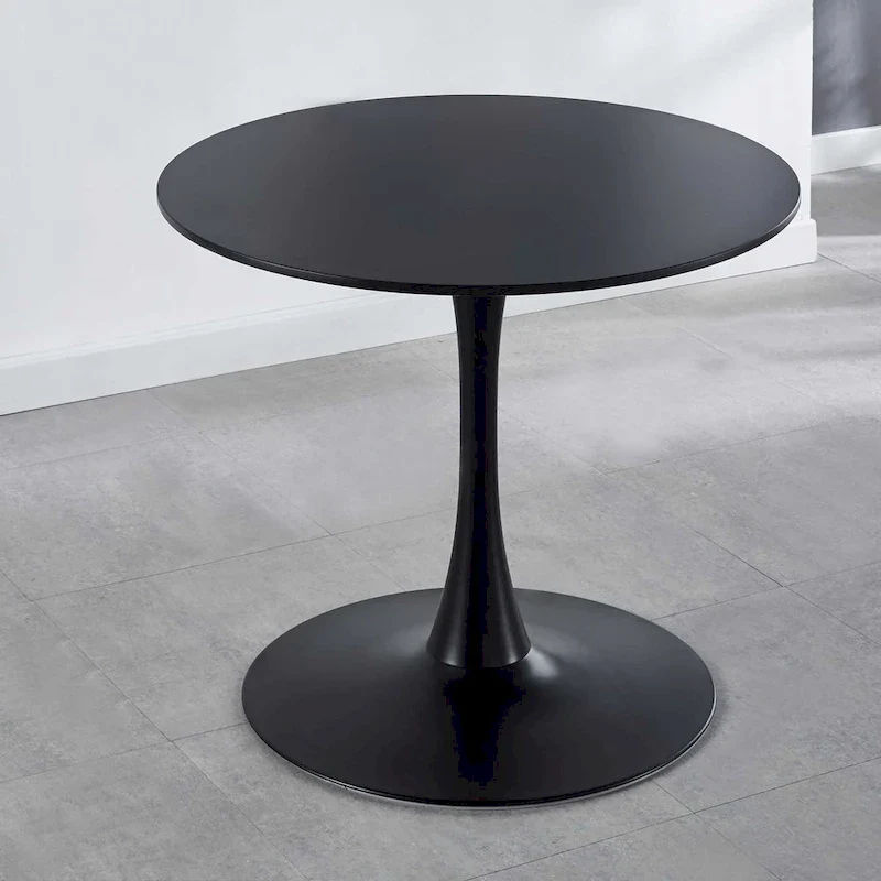 White/Black Round Pedestal Dining Table, Mid-Century Style, Seats 2–4