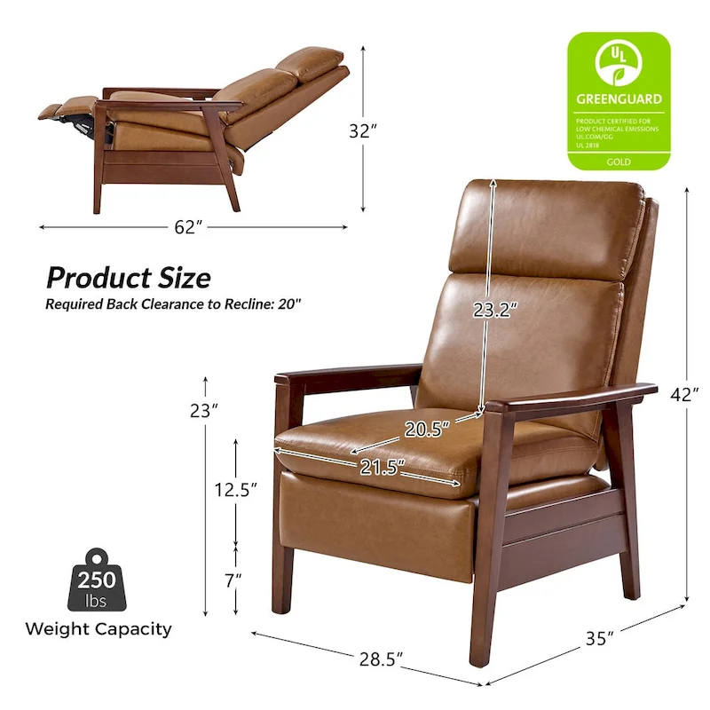 Patrick Mid-century Vegan Leather Solid Wood Recliner Set of 2 by