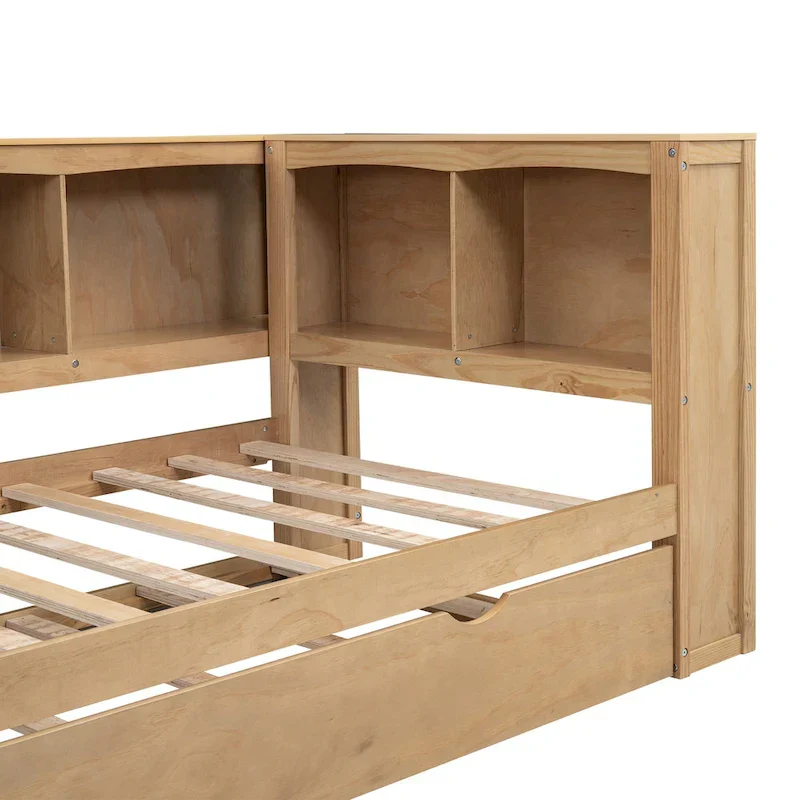 Twin Wooden Daybed with Trundle, Cabinets, and Charging Stations