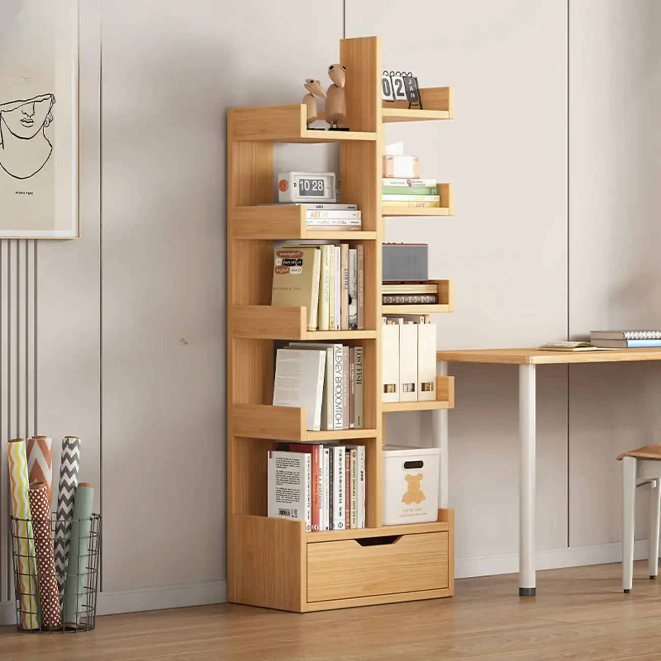 Modern Open Back 9 Shelves White Wooden Bookshelf