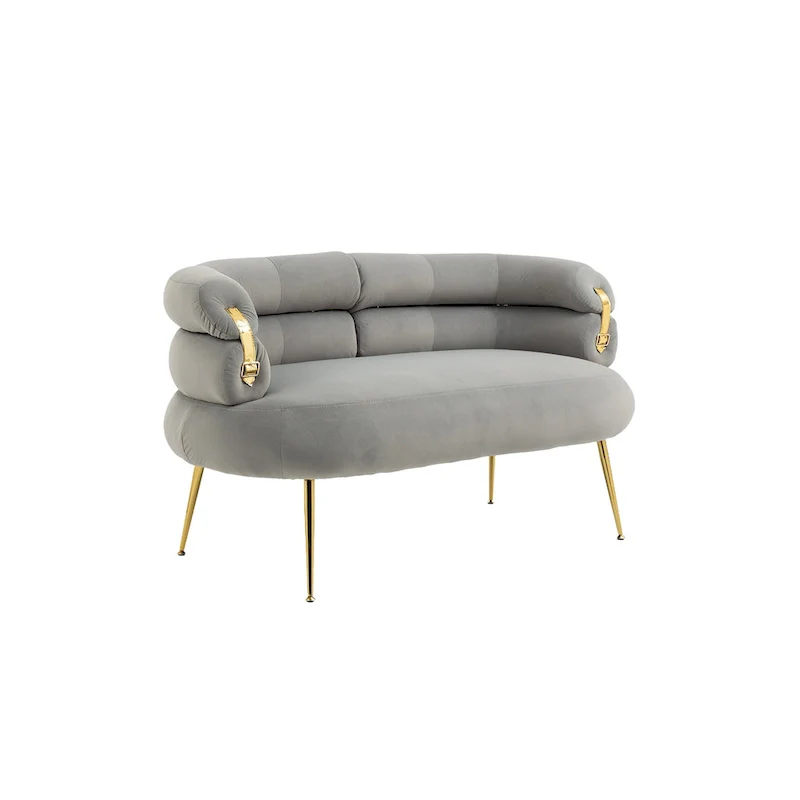 Velvet Upholstered Tubulous Accent Long Chair With Golden feet
