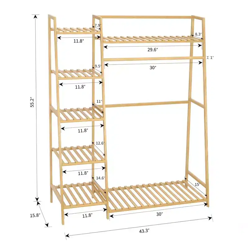 Clothing Garment Rack, Free Standing Clothes Coat Hanger, Multi-tiered Wardrobe Storage Shelves, Clothes Hanging Racks for Hall,Living Room,Bedroom