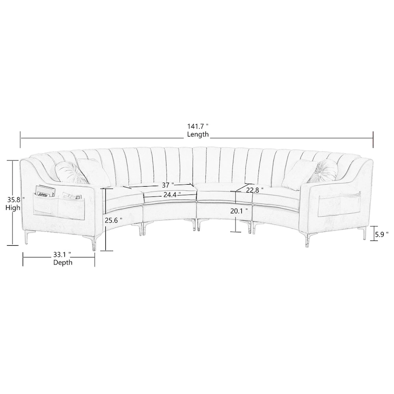 Velvet Sofas & Couches 4 Seats Round shape - 142