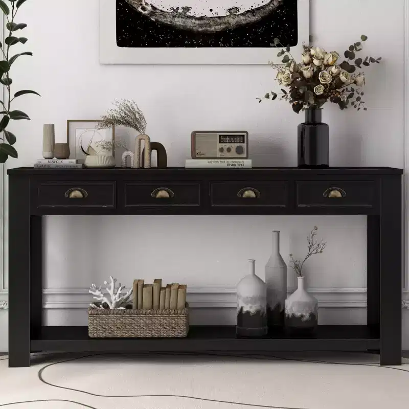 Kinsuite 60 Inch Console Tables for Entryway - Accent Table with 4 Drawers Rustic, Black
