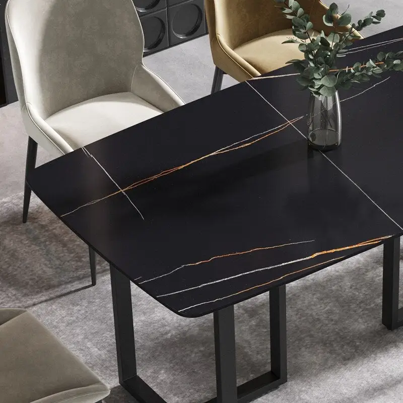 63 Modern Dining TableSintered Stone Tabletop with Black Base