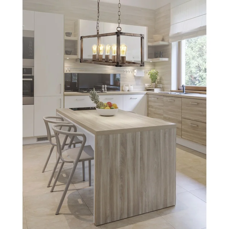 Zeniba 36  5-Light Linear Adjustable Iron Rustic Farmhouse LED Pendant, Brown by JONATHAN Y