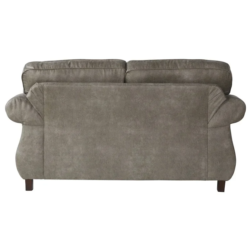 Roundhill Furniture Leinster Faux Leather Upholstered Nailhead Sofa and Loveseat Set in Stone Gray