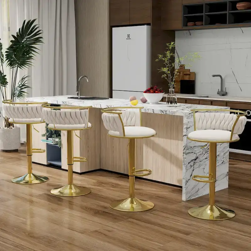 Velvet Adjustable Swivel Bar Stools (Set of 4)