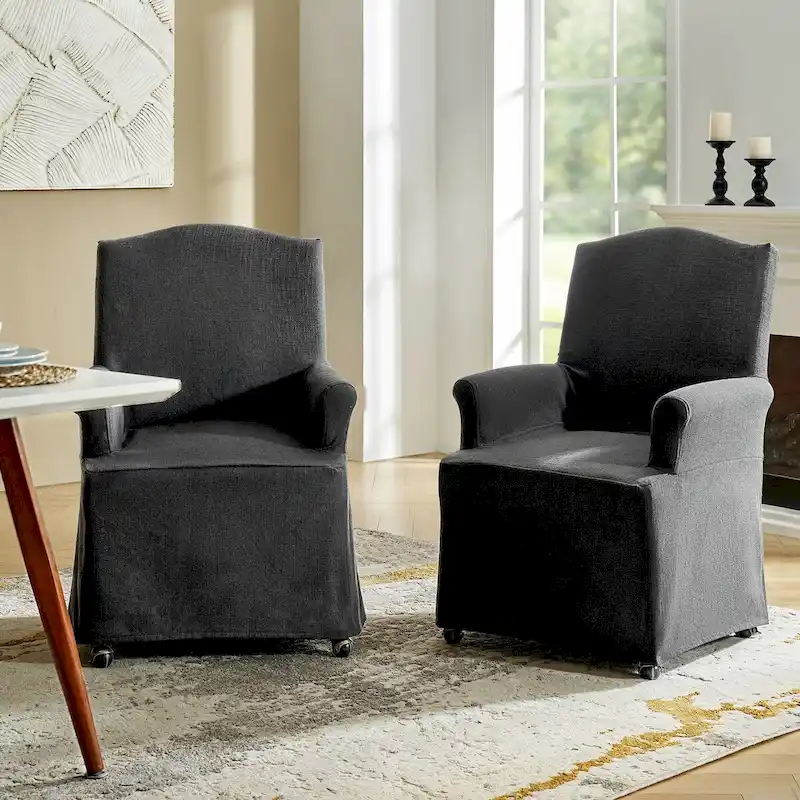 Upholstered Slipcover Arm Dining Chairs with Solid Wood Legs Set of 2