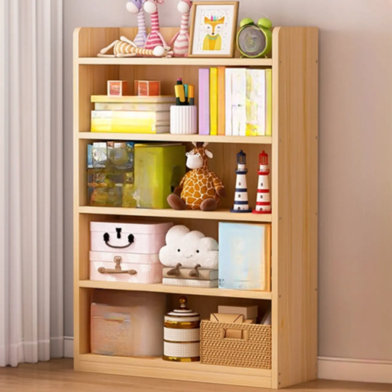 Solid Wood 5-Tier Display Open Shelving Unit Bookcase