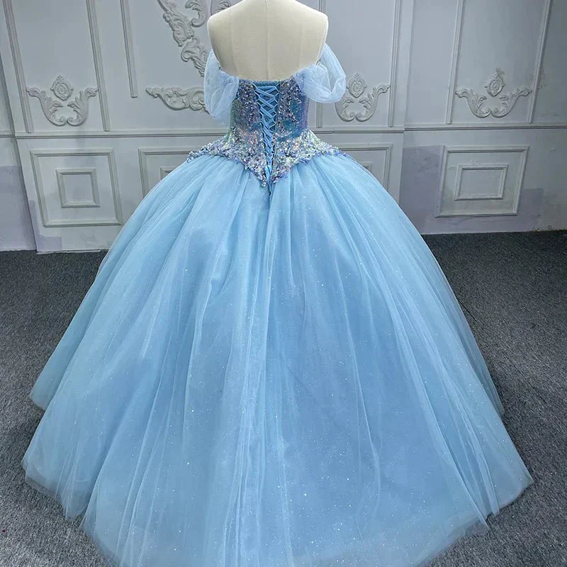 Quinceanera Dress Princess Short Sleeve Ball Gown Sequins Party Dresses