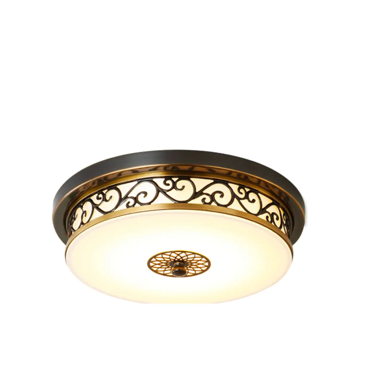 Classic Black Metal Drum Glass Flush Mount Ceiling Light