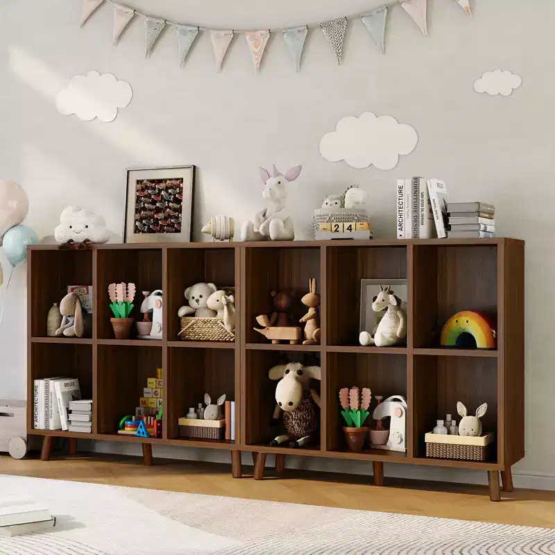 6-Tier Mid-Century Bookshelf, Rustic Cube Storage with Anti-Tip Legs, Retro Organizer for Living Room, Home Office