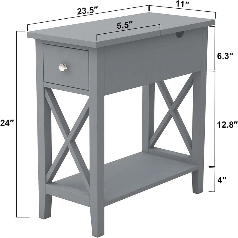 Material Flip Top Narrow End Table - 11D x 23.5W x 24H