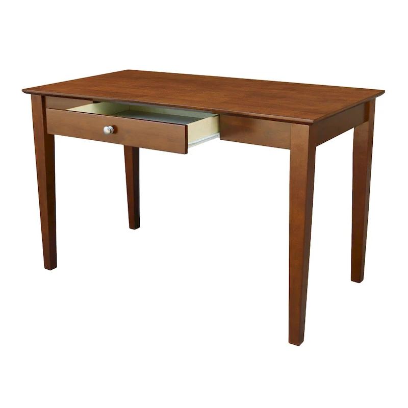 Solid Parawood Writing Desk with Drawer – Unfinished / Espresso / Beach White / Washed Gray Taupe
