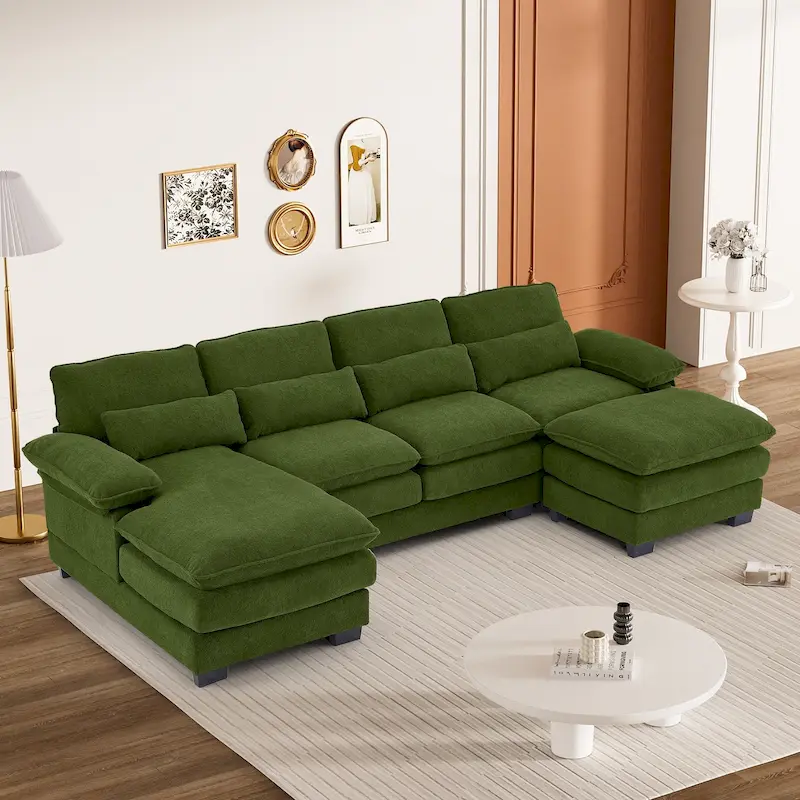 Soft Chenille Fabric U-Shaped Sectional Sofa with Double Layer Cushion