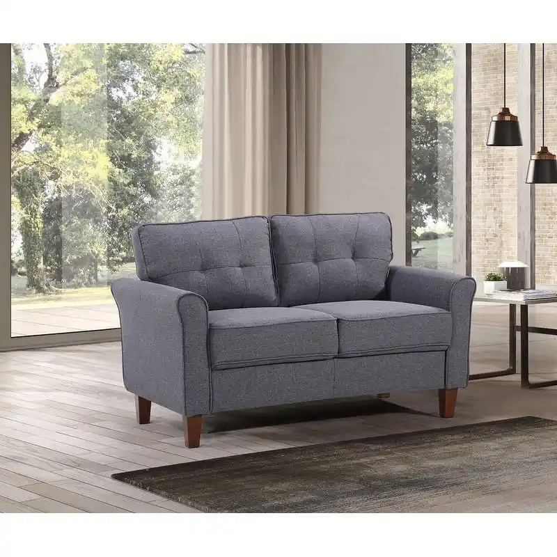 Beige / Light Grey / Dark Grey / Dark Blue Linen Tufted Loveseat with Coil Spring Seat – 2 Person