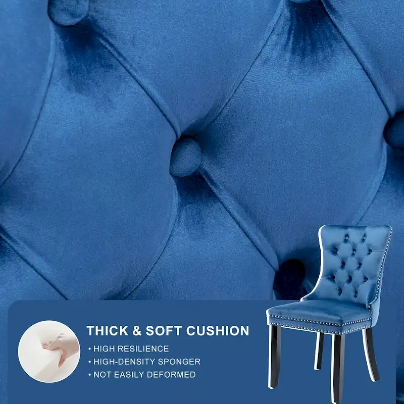 Velvet Dining Chairs, Tufted Solid Wood Armless Chairs Accent Chair with Nailhead Trim and Back Ring Pull