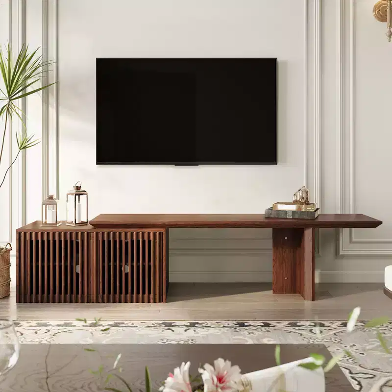 JVNOXK 60.6-84.3''Extendable TV Media Console for Up to 55 Inch, Modern TV Stand, Entertainment Center with Storage, for Living Room,Bedroom