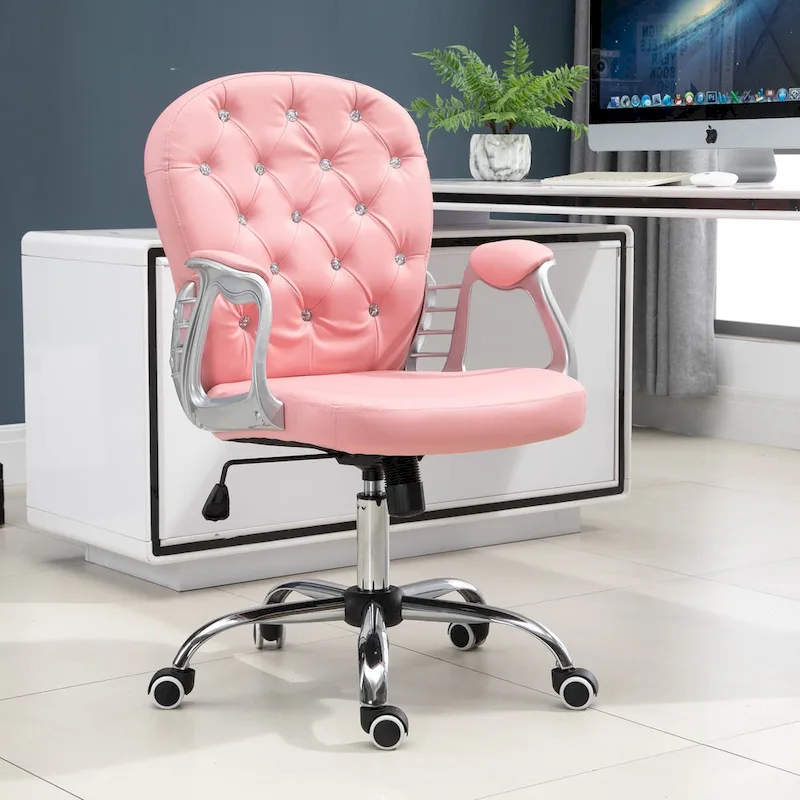 Faux Leather Office Chair with Tufted Backrest and Swivel Wheels