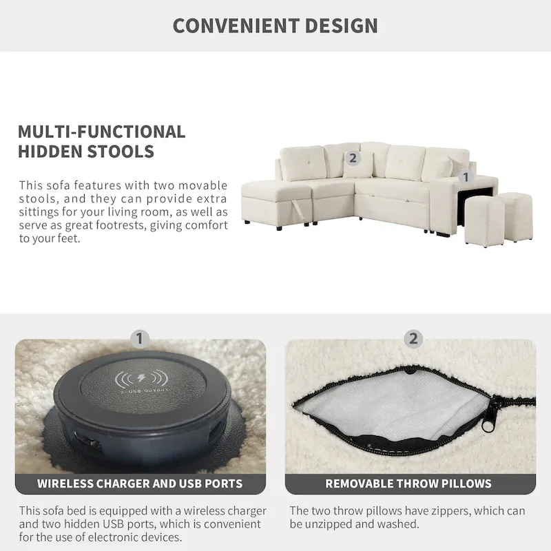 87.7 Convertible Sectional Pull Out Sofa Bed