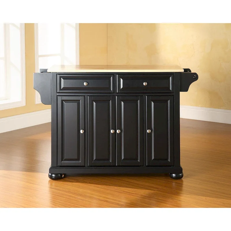 Natural Wood Top Kitchen Island in Black Finish - 51.5W x 18D x 34H