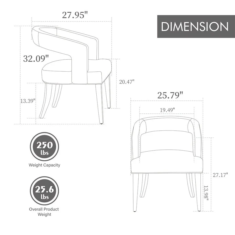 25.79  Wide Modern Barrel Open Back Upholstered Accent Chair