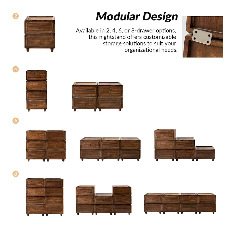 Walnut / Black / Blue Farmhouse Transitional 2-Drawer Nightstand