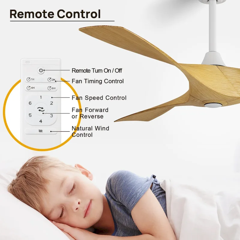 52 inch Modern Ceiling Fan without Lights, 3 Blades,Remote Control,Reversible Airflow - 52 inch