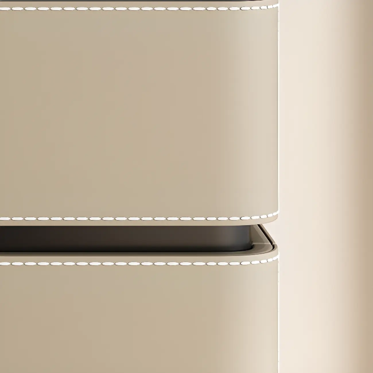 Modern Faux Marble Top Leather Rounded 2-Drawer Nightstand