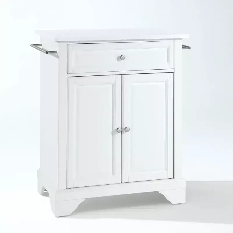 Lafayette Stone Top Portable Kitchen Island/Cart White - Crosley: MDF Frame, Stone Surface, Towel Bar, Casters, 2 Doors