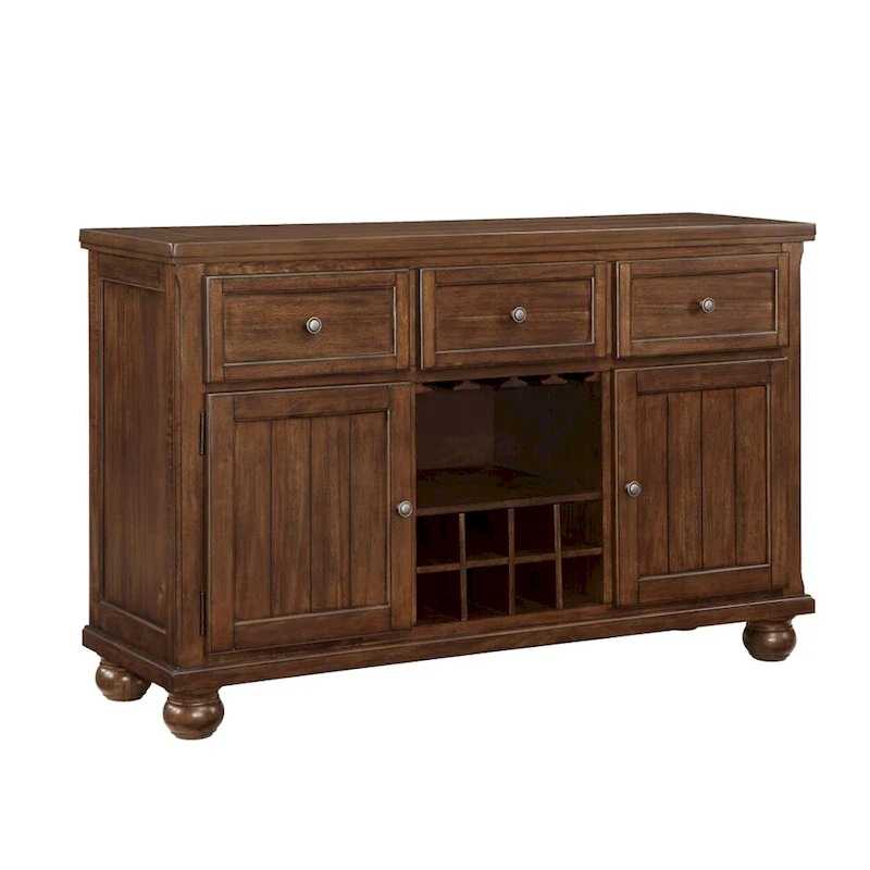 Walnut Wood Dining Server with 3 Drawers, 2 Doors & Wine Storage – Single