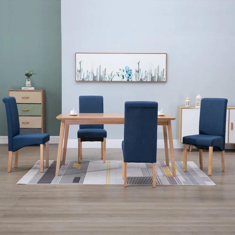 Blue Fabric Dining Chairs, Set of 4