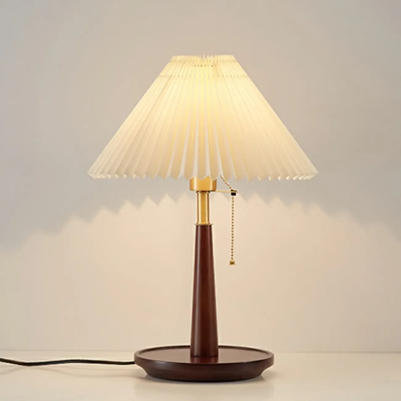 Elegant Metal Round Base Cone Fabric Shade Table Lamp