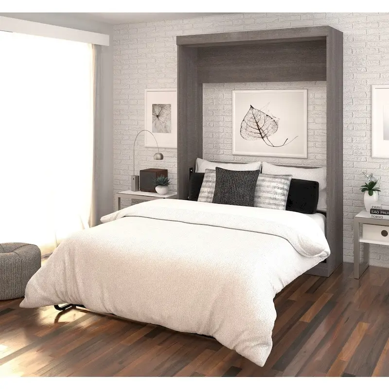 Full Murphy Bed with Storage Cabinet, White / Antigua / Bark Grey / Bark Grey & White — 2-Person