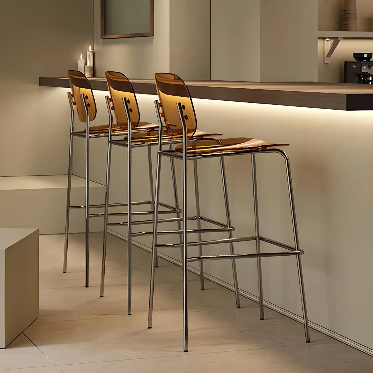 Modern Metal Counter Height Acrylic Bar Stools